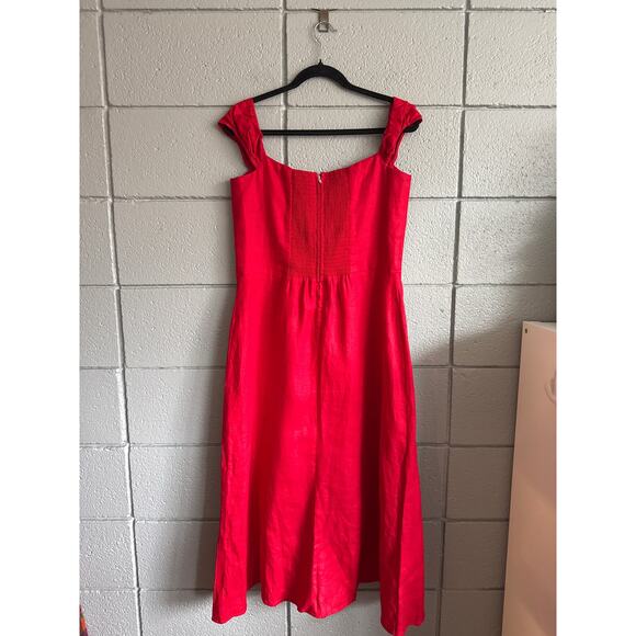 Women's Reformation Bridgton 100% Linen Midi Dress size 12 in Cherry Red Holiday - Picture 4 of 5